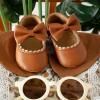imageBaby Mary Jane Flats for Girls with Bowknot Cotton Anti Skid Sole Infant First Walker Princess Dress Crib Wedding ShoesABrown