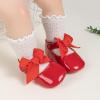 imageBaby Mary Jane Flats for Girls with Bowknot Cotton Anti Skid Sole Infant First Walker Princess Dress Crib Wedding ShoesARed