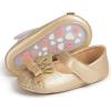 imageBaby Mary Jane Flats for Girls with Bowknot Cotton Anti Skid Sole Infant First Walker Princess Dress Crib Wedding ShoesBGold