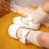 imageBaby Mary Jane Flats for Girls with Bowknot Cotton Anti Skid Sole Infant First Walker Princess Dress Crib Wedding ShoesCWhite