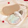 imageBaby Mary Jane Flats for Girls with Bowknot Cotton Anti Skid Sole Infant First Walker Princess Dress Crib Wedding ShoesD01Green