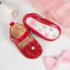 imageBaby Mary Jane Flats for Girls with Bowknot Cotton Anti Skid Sole Infant First Walker Princess Dress Crib Wedding ShoesG02Red