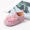 imageBaby Mary Jane Flats for Girls with Bowknot Cotton Anti Skid Sole Infant First Walker Princess Dress Crib Wedding ShoesOPink