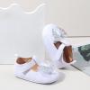 imageBaby Mary Jane Flats for Girls with Bowknot Cotton Anti Skid Sole Infant First Walker Princess Dress Crib Wedding ShoesOWhite