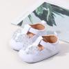 imageBaby Mary Jane Flats for Girls with Bowknot Cotton Anti Skid Sole Infant First Walker Princess Dress Crib Wedding ShoesOWhite