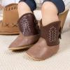 imageBaby Western Cowboy Boots Infant Boys Girls NonSlip Soft Sole Booties Toddler Newborn First Walker Crib ShoesDark Brown