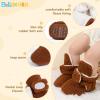 imageInfant Baby Boys Girls Cozy Fleece Booties Stay on Slippers Non Slip Soft Gripper Sock Shoes Toddler First Walker Newborn Crib Birthday Shower GiftB01Brownrubber Sole