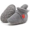 imageInfant Baby Boys Girls Cozy Fleece Booties Stay on Slippers Non Slip Soft Gripper Sock Shoes Toddler First Walker Newborn Crib Birthday Shower GiftDDrawstring Dark Grey