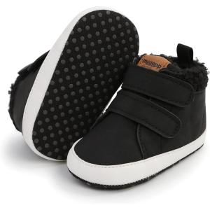 imageBaby Boys Girls Shoes Infant HighTop Ankle Sneakers NonSlip Soft Sole Toddler Prewalker Newborn First Walkers Crib ShoesC01Fleece Black