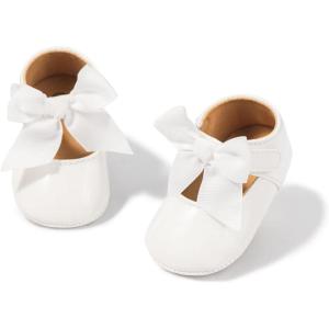 imageBaby Mary Jane Flats for Girls with Bowknot Cotton Anti Skid Sole Infant First Walker Princess Dress Crib Wedding Shoes1aWhite