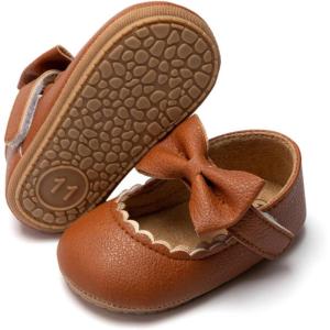 imageBaby Mary Jane Flats for Girls with Bowknot Cotton Anti Skid Sole Infant First Walker Princess Dress Crib Wedding ShoesABrown