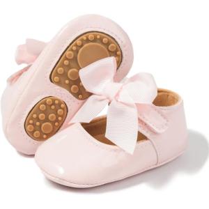imageBaby Mary Jane Flats for Girls with Bowknot Cotton Anti Skid Sole Infant First Walker Princess Dress Crib Wedding ShoesAPink