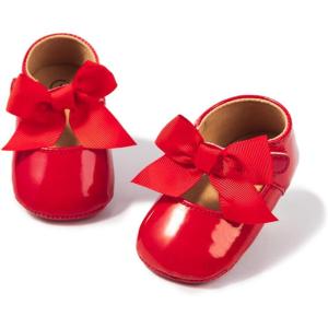 imageBaby Mary Jane Flats for Girls with Bowknot Cotton Anti Skid Sole Infant First Walker Princess Dress Crib Wedding ShoesARed