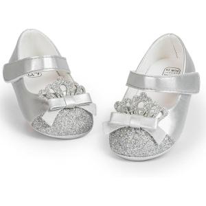 imageBaby Mary Jane Flats for Girls with Bowknot Cotton Anti Skid Sole Infant First Walker Princess Dress Crib Wedding ShoesBSilver