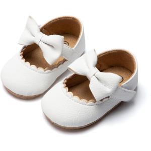 imageBaby Mary Jane Flats for Girls with Bowknot Cotton Anti Skid Sole Infant First Walker Princess Dress Crib Wedding ShoesCWhite