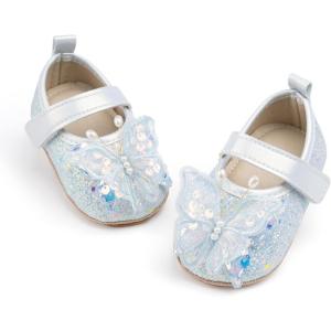 imageBaby Mary Jane Flats for Girls with Bowknot Cotton Anti Skid Sole Infant First Walker Princess Dress Crib Wedding ShoesD01Blue