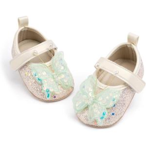imageBaby Mary Jane Flats for Girls with Bowknot Cotton Anti Skid Sole Infant First Walker Princess Dress Crib Wedding ShoesD01Green