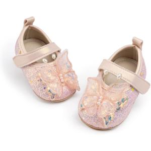 imageBaby Mary Jane Flats for Girls with Bowknot Cotton Anti Skid Sole Infant First Walker Princess Dress Crib Wedding ShoesD01Pink