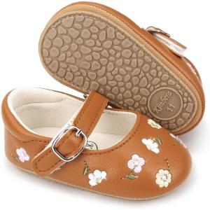 imageBaby Mary Jane Flats for Girls with Bowknot Cotton Anti Skid Sole Infant First Walker Princess Dress Crib Wedding ShoesE01Brown