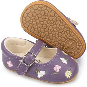 imageBaby Mary Jane Flats for Girls with Bowknot Cotton Anti Skid Sole Infant First Walker Princess Dress Crib Wedding ShoesE01Purple