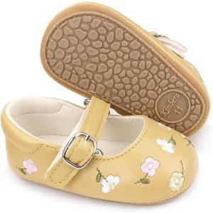 imageBaby Mary Jane Flats for Girls with Bowknot Cotton Anti Skid Sole Infant First Walker Princess Dress Crib Wedding ShoesE01Yellow