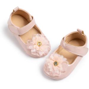 imageBaby Mary Jane Flats for Girls with Bowknot Cotton Anti Skid Sole Infant First Walker Princess Dress Crib Wedding ShoesG02Pink