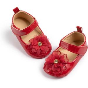 imageBaby Mary Jane Flats for Girls with Bowknot Cotton Anti Skid Sole Infant First Walker Princess Dress Crib Wedding ShoesG02Red