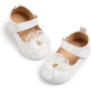 imageBaby Mary Jane Flats for Girls with Bowknot Cotton Anti Skid Sole Infant First Walker Princess Dress Crib Wedding ShoesG02White
