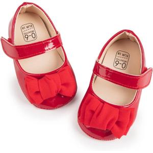imageBaby Mary Jane Flats for Girls with Bowknot Cotton Anti Skid Sole Infant First Walker Princess Dress Crib Wedding ShoesIRed