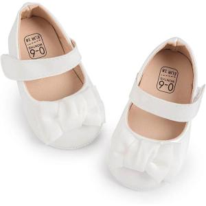 imageBaby Mary Jane Flats for Girls with Bowknot Cotton Anti Skid Sole Infant First Walker Princess Dress Crib Wedding ShoesIWhite