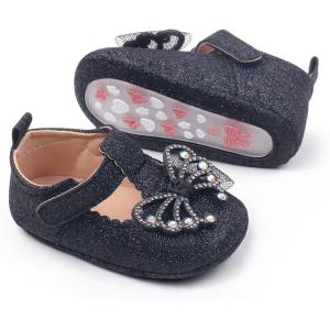 imageBaby Mary Jane Flats for Girls with Bowknot Cotton Anti Skid Sole Infant First Walker Princess Dress Crib Wedding ShoesOBlack
