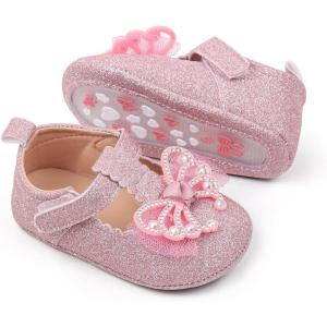 imageBaby Mary Jane Flats for Girls with Bowknot Cotton Anti Skid Sole Infant First Walker Princess Dress Crib Wedding ShoesOPink