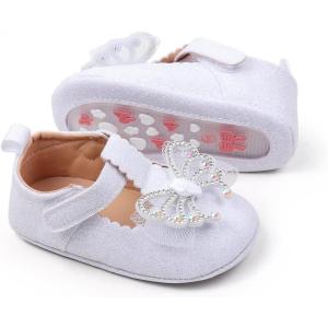 imageBaby Mary Jane Flats for Girls with Bowknot Cotton Anti Skid Sole Infant First Walker Princess Dress Crib Wedding ShoesOWhite