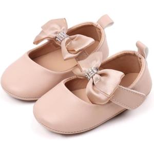 imageBaby Mary Jane Flats for Girls with Bowknot Cotton Anti Skid Sole Infant First Walker Princess Dress Crib Wedding ShoesW4172 Apricot