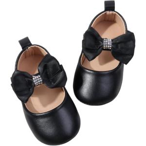 imageBaby Mary Jane Flats for Girls with Bowknot Cotton Anti Skid Sole Infant First Walker Princess Dress Crib Wedding ShoesW4172 Black