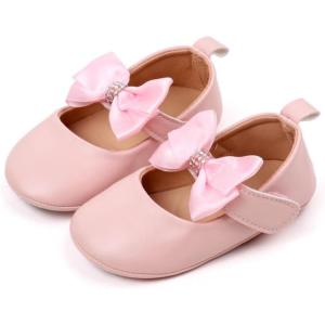 imageBaby Mary Jane Flats for Girls with Bowknot Cotton Anti Skid Sole Infant First Walker Princess Dress Crib Wedding ShoesW4172 Pink