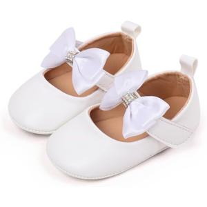 imageBaby Mary Jane Flats for Girls with Bowknot Cotton Anti Skid Sole Infant First Walker Princess Dress Crib Wedding ShoesW4172 White