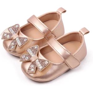 imageBaby Mary Jane Flats for Girls with Bowknot Cotton Anti Skid Sole Infant First Walker Princess Dress Crib Wedding ShoesW5122 Gold