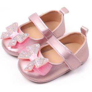 imageBaby Mary Jane Flats for Girls with Bowknot Cotton Anti Skid Sole Infant First Walker Princess Dress Crib Wedding ShoesW5122 Pink