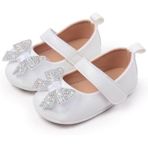 imageBaby Mary Jane Flats for Girls with Bowknot Cotton Anti Skid Sole Infant First Walker Princess Dress Crib Wedding ShoesW5122 White