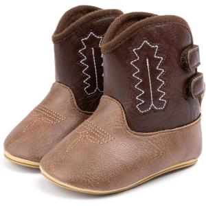 imageBaby Western Cowboy Boots Infant Boys Girls NonSlip Soft Sole Booties Toddler Newborn First Walker Crib ShoesDark Brown