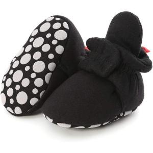 imageInfant Baby Boys Girls Cozy Fleece Booties Stay on Slippers Non Slip Soft Gripper Sock Shoes Toddler First Walker Newborn Crib Birthday Shower GiftABlack
