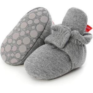 imageInfant Baby Boys Girls Cozy Fleece Booties Stay on Slippers Non Slip Soft Gripper Sock Shoes Toddler First Walker Newborn Crib Birthday Shower GiftADark Grey