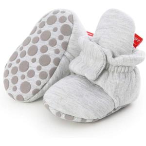 imageInfant Baby Boys Girls Cozy Fleece Booties Stay on Slippers Non Slip Soft Gripper Sock Shoes Toddler First Walker Newborn Crib Birthday Shower GiftALight Grey