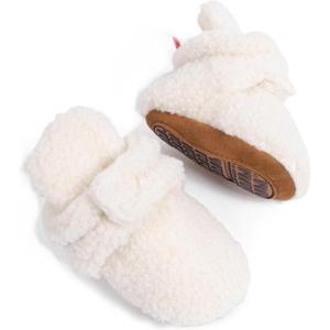 imageInfant Baby Boys Girls Cozy Fleece Booties Stay on Slippers Non Slip Soft Gripper Sock Shoes Toddler First Walker Newborn Crib Birthday Shower GiftB01Whiterubber Sole