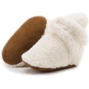 imageInfant Baby Boys Girls Cozy Fleece Booties Stay on Slippers Non Slip Soft Gripper Sock Shoes Toddler First Walker Newborn Crib Birthday Shower GiftCFleece White
