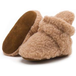 imageInfant Baby Boys Girls Cozy Fleece Booties Stay on Slippers Non Slip Soft Gripper Sock Shoes Toddler First Walker Newborn Crib Birthday Shower GiftCFleece Khaki