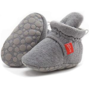 imageInfant Baby Boys Girls Cozy Fleece Booties Stay on Slippers Non Slip Soft Gripper Sock Shoes Toddler First Walker Newborn Crib Birthday Shower GiftDDrawstring Dark Grey