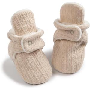 imageInfant Baby Boys Girls Cozy Fleece Booties Stay on Slippers Non Slip Soft Gripper Sock Shoes Toddler First Walker Newborn Crib Birthday Shower GiftFApricot