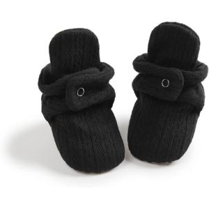 imageInfant Baby Boys Girls Cozy Fleece Booties Stay on Slippers Non Slip Soft Gripper Sock Shoes Toddler First Walker Newborn Crib Birthday Shower GiftFBlack